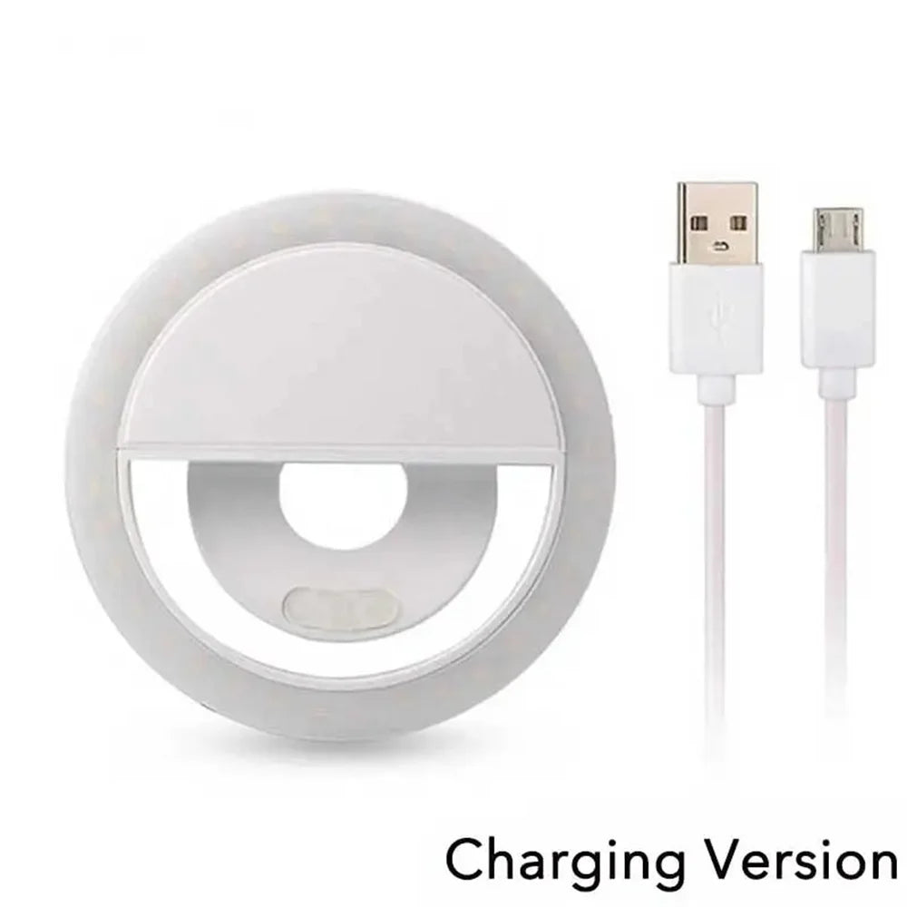 حلقة إضاءة LED محمولة قابلة لإعادة الشحن عبر USB لتصوير السيلفي للهواتف الذكية والبث المباشر