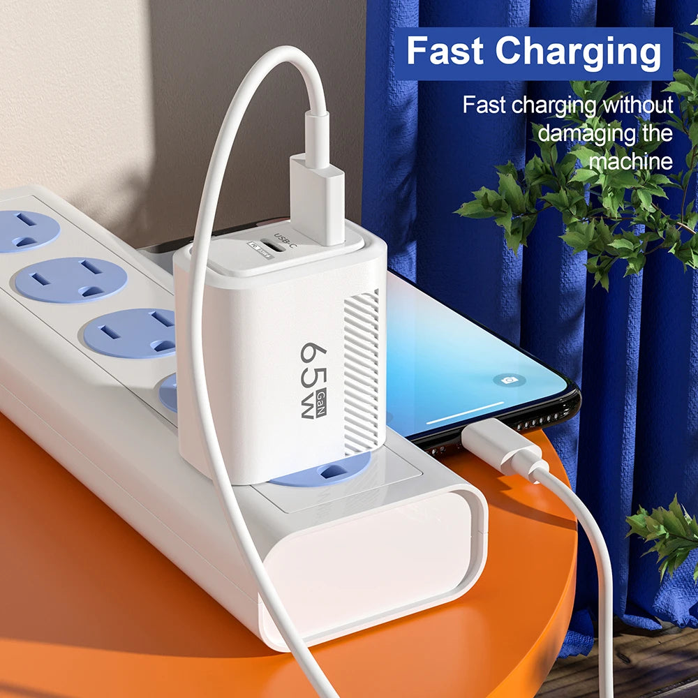 65W GaN Fast USB-C Wall Charger for iPhone, Samsung & Xiaomi (EU/US Plug)
