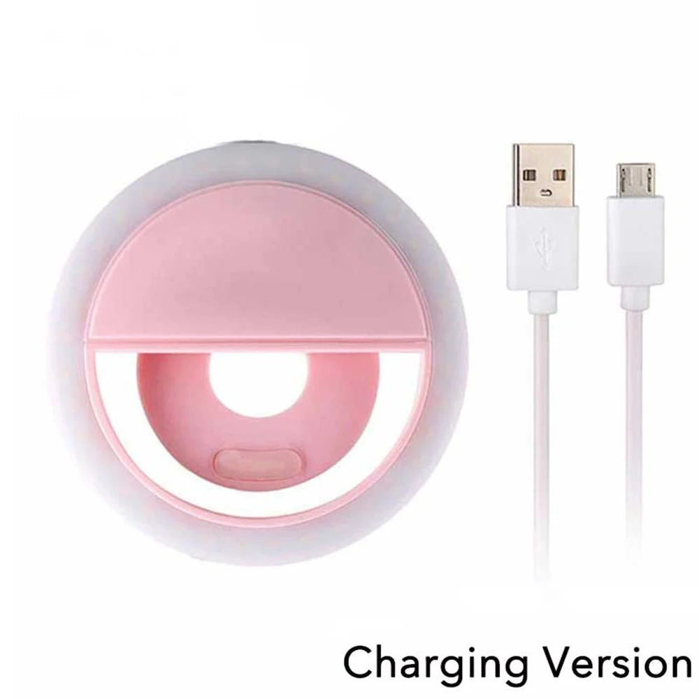 حلقة إضاءة LED محمولة قابلة لإعادة الشحن عبر USB لتصوير السيلفي للهواتف الذكية والبث المباشر