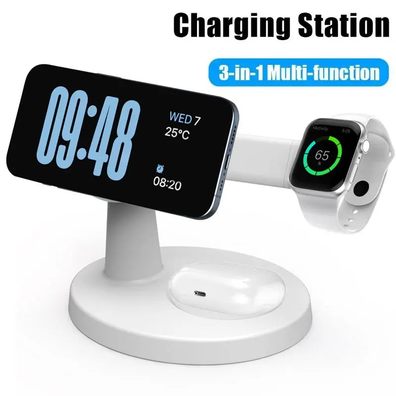 حامل شحن لاسلكي مغناطيسي 3 في 1 لأجهزة iPhone وApple Watch وAirPods