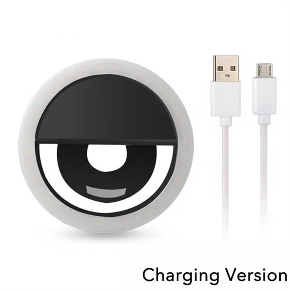 حلقة إضاءة LED محمولة قابلة لإعادة الشحن عبر USB لتصوير السيلفي للهواتف الذكية والبث المباشر