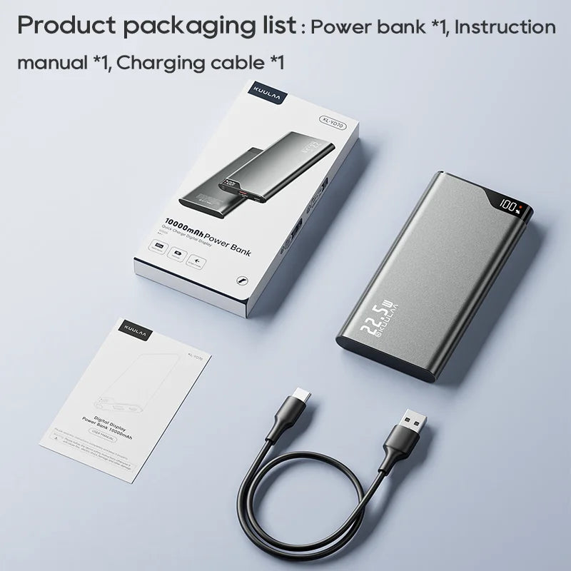 KUULAA 10000mAh 22.5W Fast Charging Power Bank for iPhone & Xiaomi