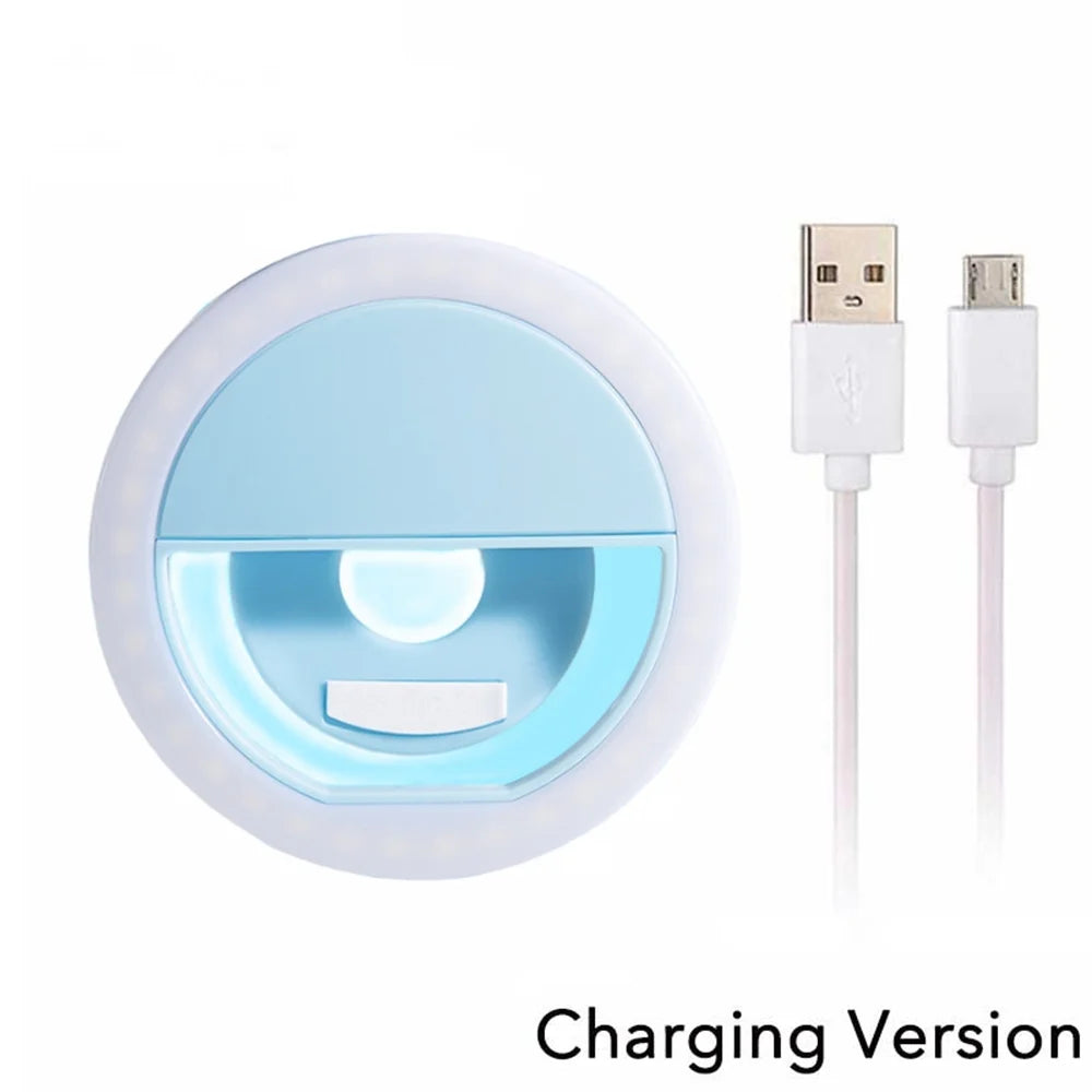 حلقة إضاءة LED محمولة قابلة لإعادة الشحن عبر USB لتصوير السيلفي للهواتف الذكية والبث المباشر