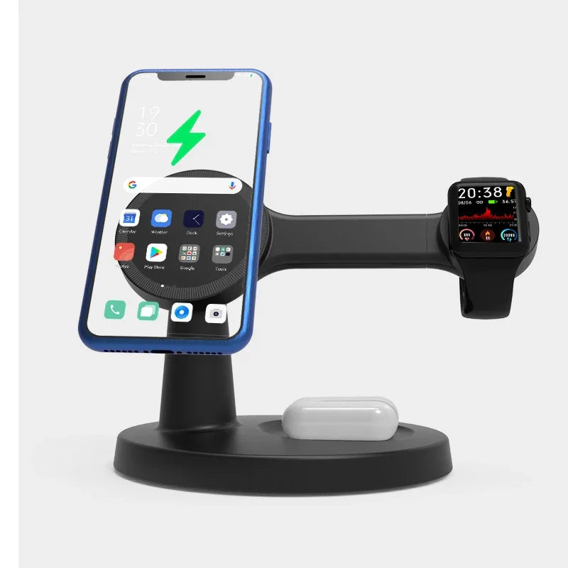 حامل شحن لاسلكي مغناطيسي 3 في 1 لأجهزة iPhone وApple Watch وAirPods