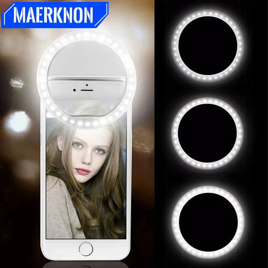 Portable USB Rechargeable LED Selfie Ring Light for Smartphones & Live Streaming