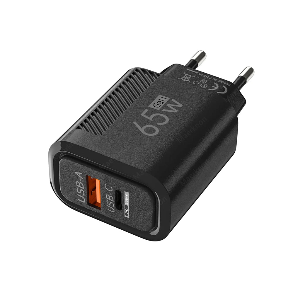 65W GaN Fast USB-C Wall Charger for iPhone, Samsung & Xiaomi (EU/US Plug)