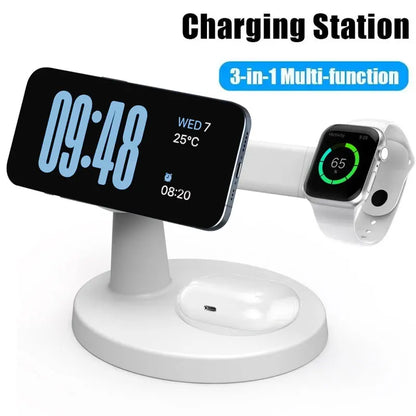 حامل شحن لاسلكي مغناطيسي 3 في 1 لأجهزة iPhone وApple Watch وAirPods