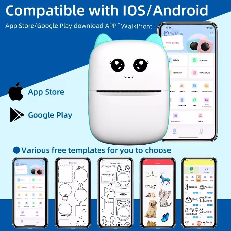 طابعة حرارية صغيرة محمولة للقطط مقاس 58 مم تعمل بتقنية البلوتوث لأجهزة Android وiOS