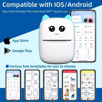 طابعة حرارية صغيرة محمولة للقطط مقاس 58 مم تعمل بتقنية البلوتوث لأجهزة Android وiOS