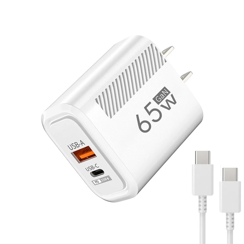 65W GaN Fast USB-C Wall Charger for iPhone, Samsung & Xiaomi (EU/US Plug)