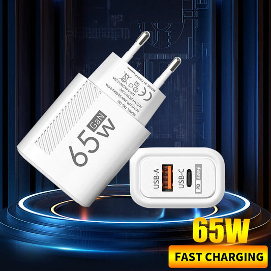 65W GaN Fast USB-C Wall Charger for iPhone, Samsung & Xiaomi (EU/US Plug)