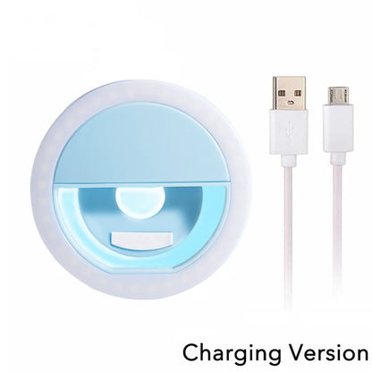 حلقة إضاءة LED محمولة قابلة لإعادة الشحن عبر USB لتصوير السيلفي للهواتف الذكية والبث المباشر